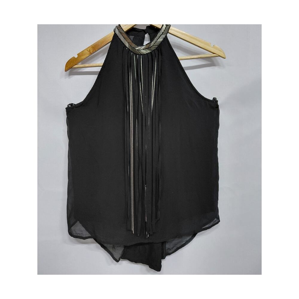 Gaute Monde Black Halter Top Solid Sheer Size S